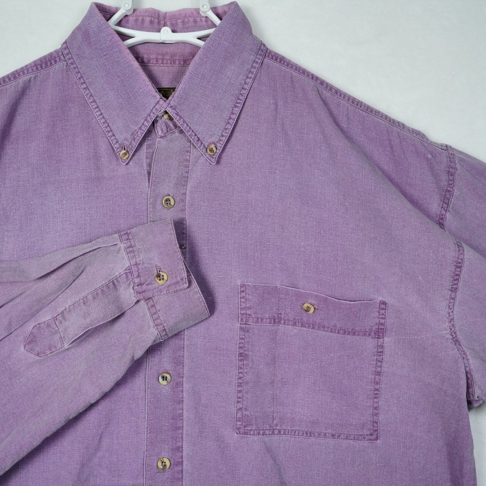 VTG Eddie Bauer Mens XL Purple Cotton Long Sleeve Button Down Shirt Relaxed Fit
